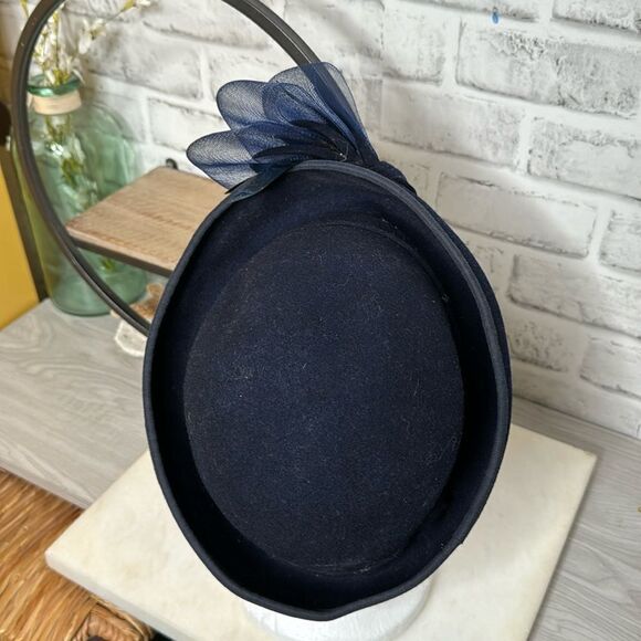 Vintage Bellini Bollman New York 100% Wool Fascinator Hat, Derby, Navy Blue - Picture 5 of 7